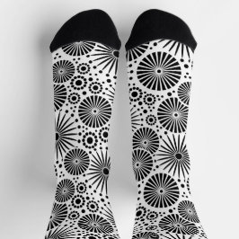 Modern Black White Geometric Flowers Starburst  Sokken