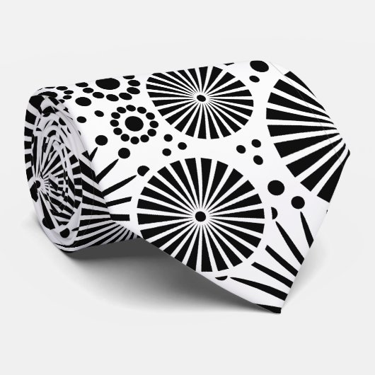 Modern Black White Geometric Flowers Starburst Stropdas (Opgerold)