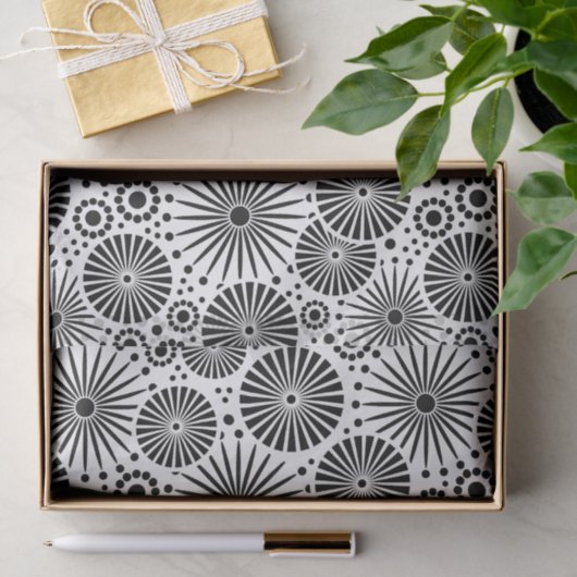 Modern Black White Geometric Flowers Starburst  Tissuepapier (Geschenk)
