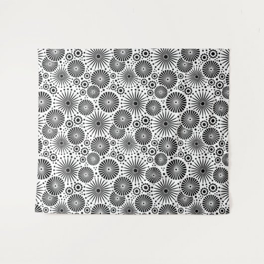 Modern Black White Geometric Flowers Starburst  Wandkleed (Voorkant (horizontaal))