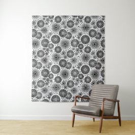 Modern Black White Geometric Flowers Starburst  Wandkleed