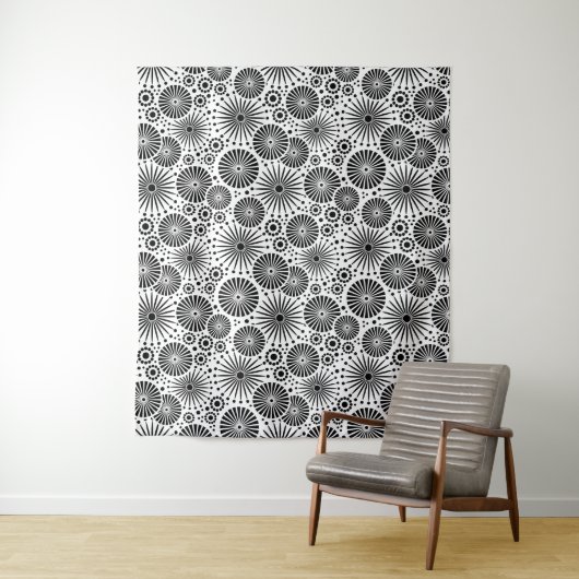 Modern Black White Geometric Flowers Starburst  Wandkleed (In situ)