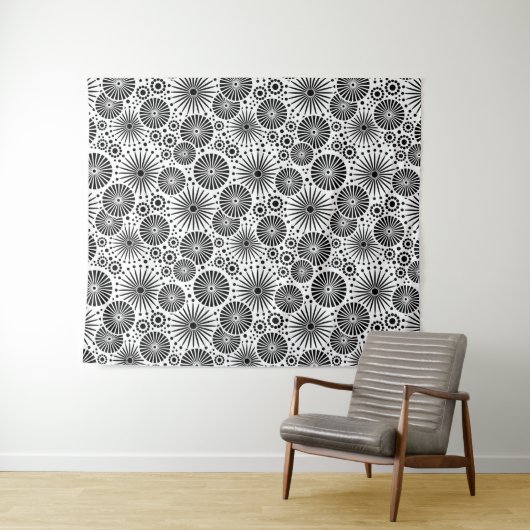 Modern Black White Geometric Flowers Starburst  Wandkleed (In Situ (horizontaal))