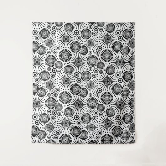 Modern Black White Geometric Flowers Starburst  Wandkleed (Voorkant)