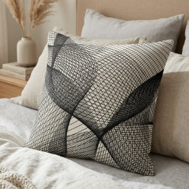 Modern Black White Geometric Line Art Throw Pillow Kussen