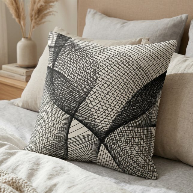 Modern Black White Geometric Line Art Throw Pillow Kussen (Creator heeft geüpload)