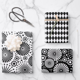 Modern Black White Geometric Starburst Harlequin Inpakpapier Vel