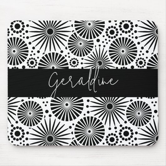 Modern black white geometric starburst Name  Muismat (Voorkant)