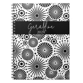 Modern black white geometric starburst Name  Notitieboek