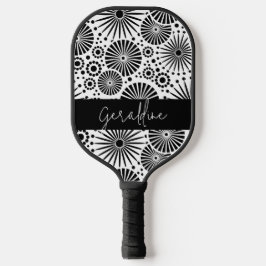 Modern black white geometric starburst Name  Pickleball Paddle