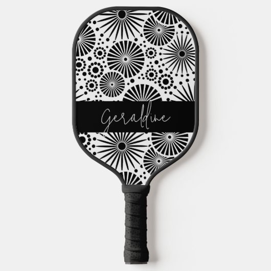 Modern black white geometric starburst Name Pickleball Paddle (Voorkant)