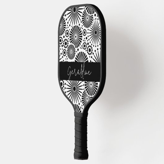 Modern black white geometric starburst Name Pickleball Paddle (Links)
