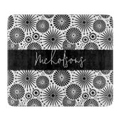 Modern black white geometric starburst Name  Snijplank (Voorkant)