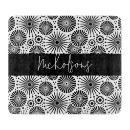 Modern black white geometric starburst Name  Snijplank