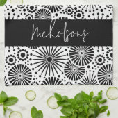 Modern black white geometric starburst Name  Theedoek (Gevouwen)