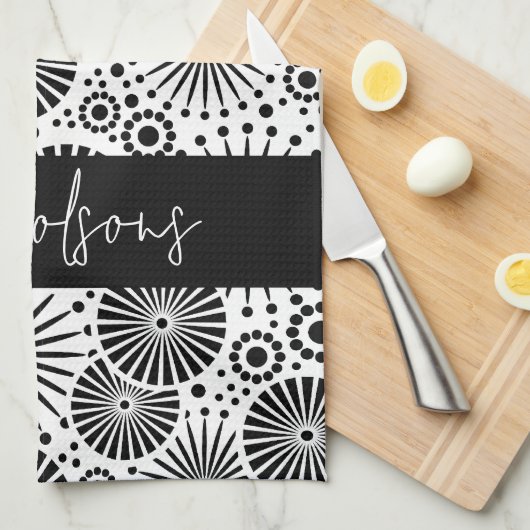 Modern black white geometric starburst Name  Theedoek (Quarter Fold)