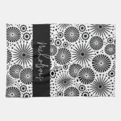 Modern black white geometric starburst Name Theedoek (Horizontaal)