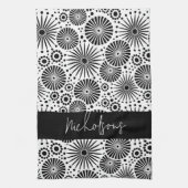 Modern black white geometric starburst Name Theedoek (Verticaal)