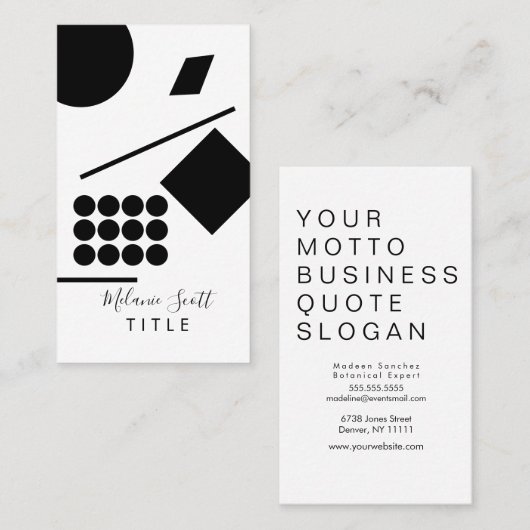 Modern Black White Geometrical Shapes Lines Visitekaartje (Voorkant / Achterkant)