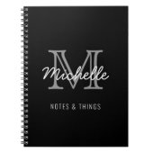Modern Black White, gepersonaliseerde naam, monogr Notitieboek (Voorkant)