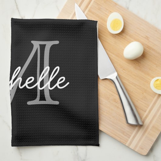 Modern Black White, gepersonaliseerde naam, monogr Theedoek (Quarter Fold)