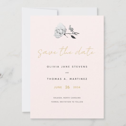 Modern Black White Gold Blush Hand-Drawn Wedding Save The Date (Voorkant)