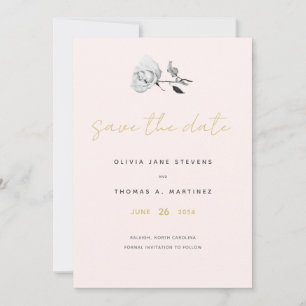 Modern Black White Gold Blush Hand-Drawn Wedding Save The Date
