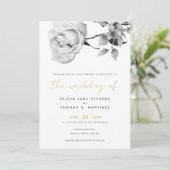 Modern Black White Gold Hand-Drawn Roos Wedding Kaart (Staand voorkant)