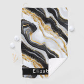 Modern Black White Gold Marble Personalized Golfhanddoek (Insitu)