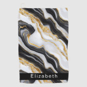 Modern Black White Gold Marble Personalized Golfhanddoek (Voorkant)