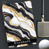 Modern Black White Gold Marble Personalized Golfhanddoek