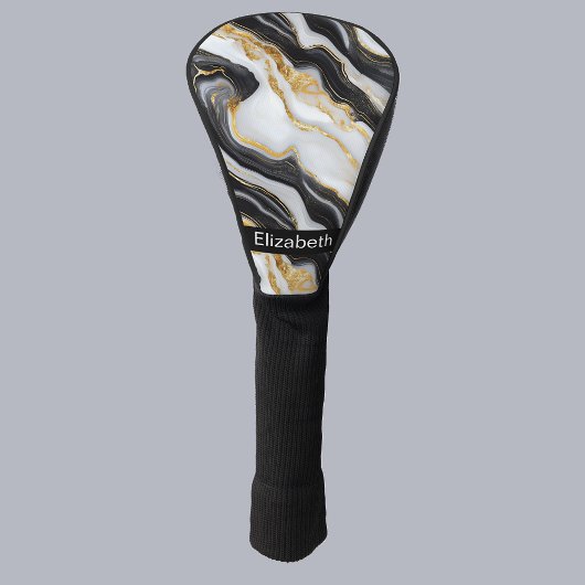 Modern Black White Gold Marble Personalized Golfheadcover