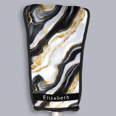 Modern Black White Gold Marble Personalized Golfheadcover