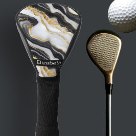 Modern Black White Gold Marble Personalized Golfheadcover