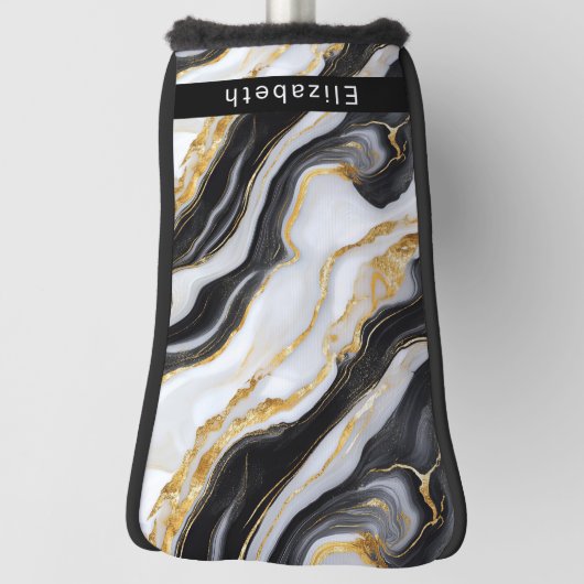 Modern Black White Gold Marble Personalized Golfheadcover (Draai 90)