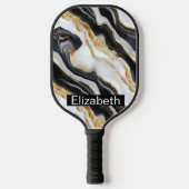 Modern Black White Gold Marble Personalized Pickleball Paddle (Voorkant)