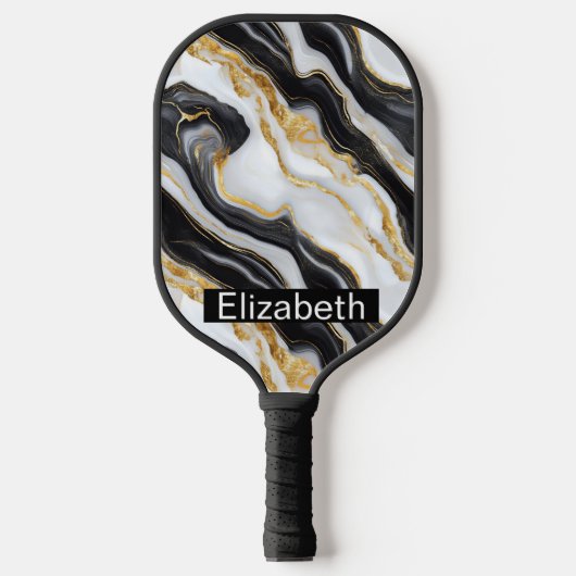 Modern Black White Gold Marble Personalized Pickleball Paddle (Voorkant)