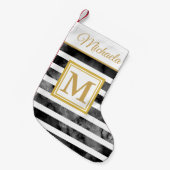 Modern Black White Gold Monogram Initiaal Naam Kleine Kerstsok (Voorkant (Hangend))