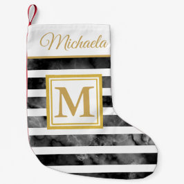 Modern Black White Gold Monogram Initiaal Naam Kleine Kerstsok