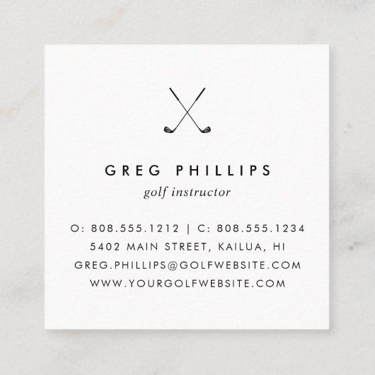 Modern Black & White Golf Pro of Instructor Vierkante Visitekaartje (Achterkant)