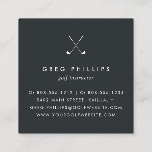 Modern Black & White Golf Pro of Instructor Vierkante Visitekaartje (Achterkant)