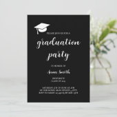Modern Black White Graduation Party Invitation Kaart (Staand voorkant)