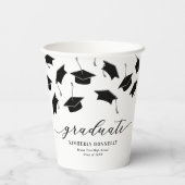 Modern Black White Graduation Party Papieren Bekers (Achterkant)
