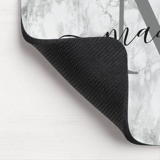 Modern Black White Gray Marble Monogram Script Muismat (Hoek)