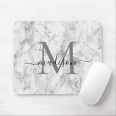 Modern Black White Gray Marble Monogram Script Muismat (Met muis)