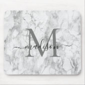 Modern Black White Gray Marble Monogram Script Muismat (Voorkant)