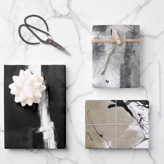 Modern Black White Grey abstract Inpakpapier Vel (Voorkant)
