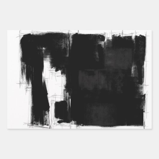 Modern Black White Grey Rustic Abstract Inpakpapier Vel (Voorkant 3)