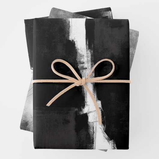 Modern Black White Grey Rustic Abstract Inpakpapier Vel (In situ)