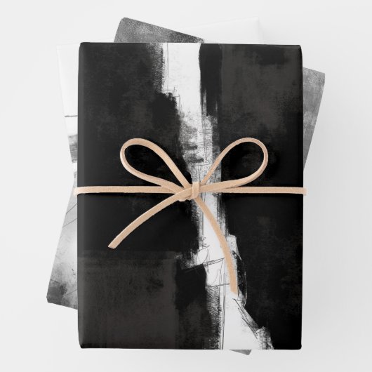Modern Black White Grey Rustic Abstract s2 Inpakpapier Vel (In situ)